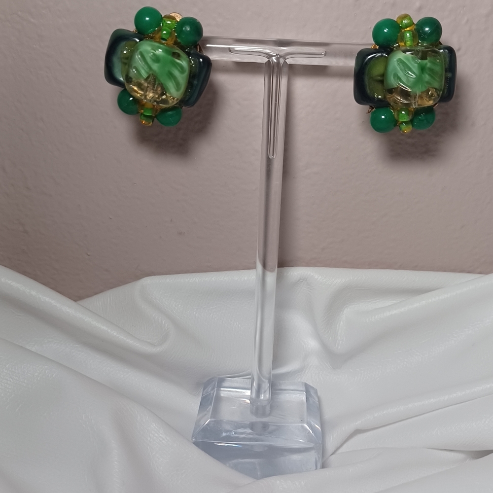 Vintage Green Clip on Earrings